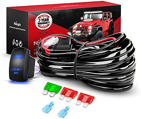 Nilight - 10019W LED Light Bar Wiring Harness Kit 12AWG Heavy Duty 12V 5Pin Rocker Switch Laser On off Waterproof Switch Power Relay Blade Fuse-1 Lead,2 Years Warranty