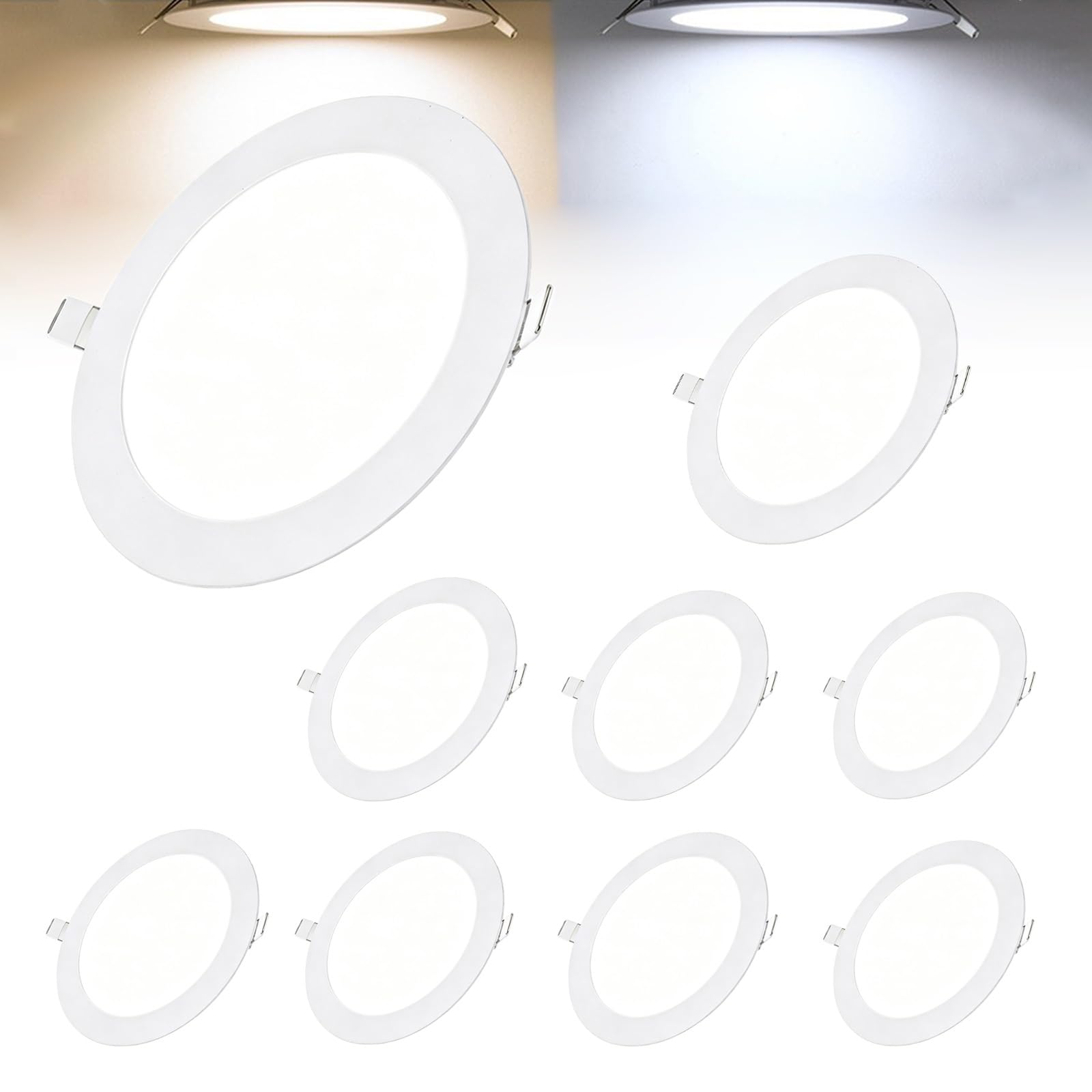 Tashace 9w LED Recessed Downlight Ultra Thin Round Panel Ceiling Lights(Neutral Light,9pack)