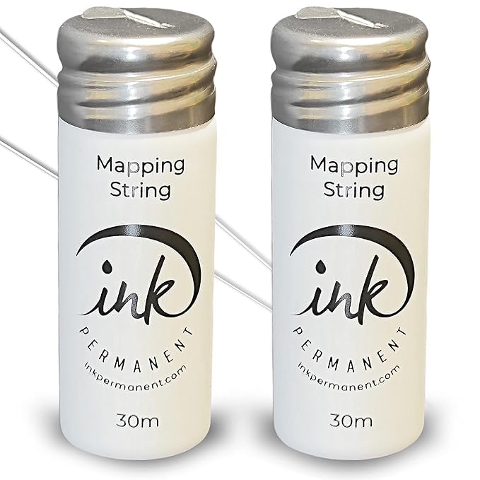 Ink Permanent White Pre-Inked Mapping String for Permanent Makeup and Microblading Supplies | 2 x 100 Ft (60 m) Bottles | Allergen-Free Ink | Ultra-Fine Thread