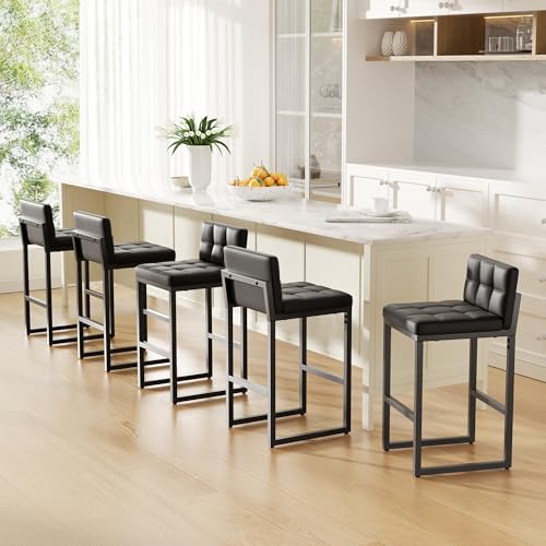 Image of Bar Stools Set of 4, Modern Counter Height Bar Stools with Back,24 inch Black