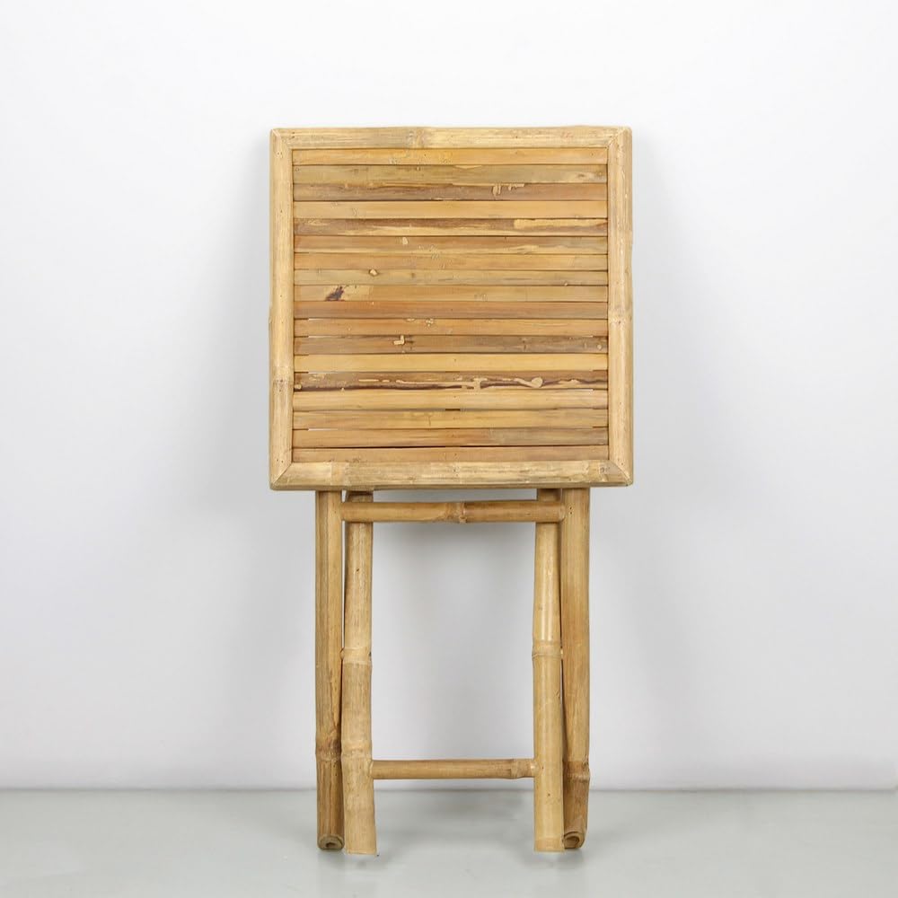 Brigros - Tavolino in Bamboo da Esterno e Interno, Tavolo Basso Naturale Coordinato con Lettino, Salvaspazio per Giardino Terrazzo Balcone, 39x39x32 cm
