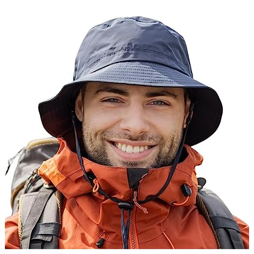 TOP-EX XL/XXL Waterproof Rain Hats for Men & Women, All-Weather Outdoor Safari Hat, Foldable, UPF 50 Golf Bucket Sun Hats for Fishing, Hiking, Trekking, Adjustable & Windproof, blue-black, L-XL