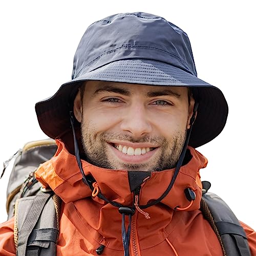 TOP-EX Wasserdichte Regenhüte für Herren & Damen, Allwetter Outdoor Safari Hut faltbar, UPF 50 Golf Eimer Sonnenhüte zum Angeln, Wandern, Trekking, verstellbar & winddicht M/L Schwarzblau