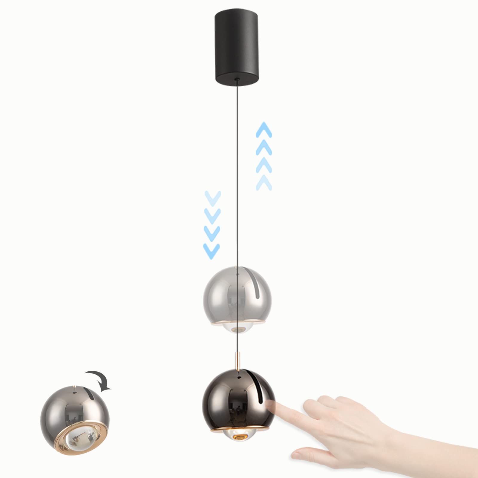 Creativo Sollevamento Illuminazione Interruttore a sfioramento Dimmerazione Luce a sospensione Camera da letto Angolo di 90° Regolabile Luci sospese Alluminio Salita e discesa Lampadari LED Calda Luce