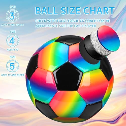 Retisee 2 Pcs Rainbow Soccer Ball with Pump Official Size Indoor Outdoor Soft Inflatable Soccer Sport Gift for Adult for Practice Game Back to School(Classic,Size 4) by Retisee - Image 3
