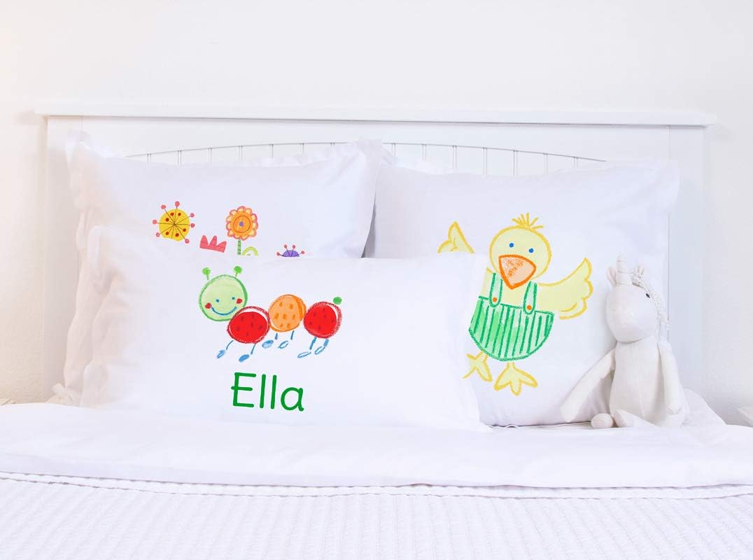 Di Lewis Kid's Pillowcase - Caterpillar Pillow Case - Personalize with Name - Hypoallergenic, Breathable, Anti Wrinkle, White - 20x30 Standard Queen
