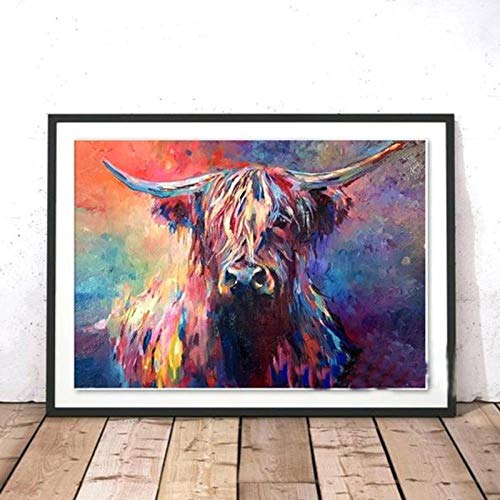 artaslf DIY Cross Stitch Highland Cow 5D DIY Diamond Painting Cross Stitch Mosaic Full Square Painting Diamond Embroidery Needleworks- 40x50cm unframed