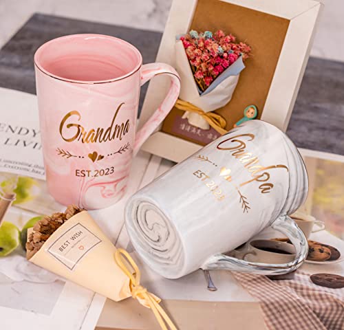 Mugpie Grandma And Grandpa Est 2023 Mugs - New Grandparent Announcement First Time Pregnancy Gifts Coffee Mug Set- Elegant Gifts For Baby Shower Mother's Day Father's Day - 12.5Oz Ceramic Coffee Cup #TOP2