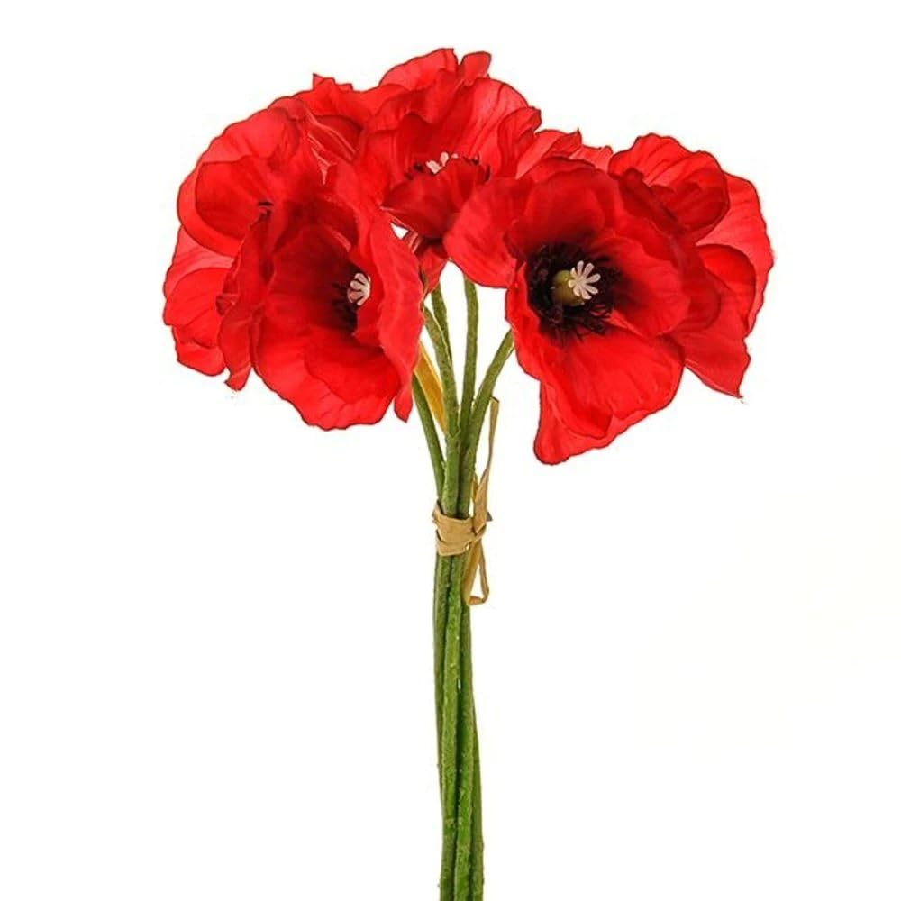 Cb Red Artificial Silk Poppy Bundle Posy X6 Flower Heads - Decorative Poppy Posy