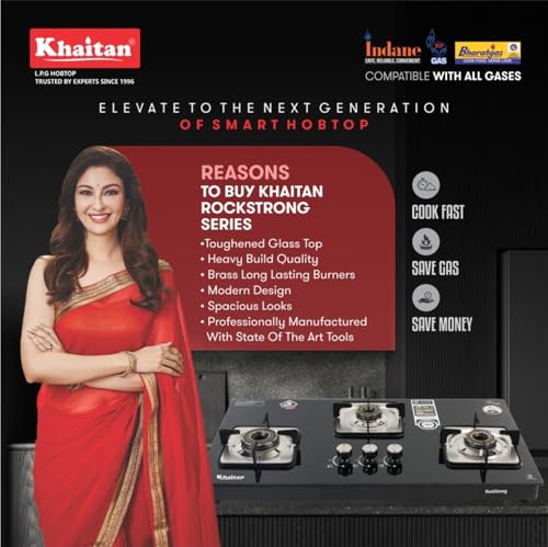 Khaitan RockStrong TITAN Automatic 3 Burner Premium HobTop | Xpress Brass Burner | Toughened Glass Cooktop | ISI Certified | 1+2 Years Extended... - Image 4