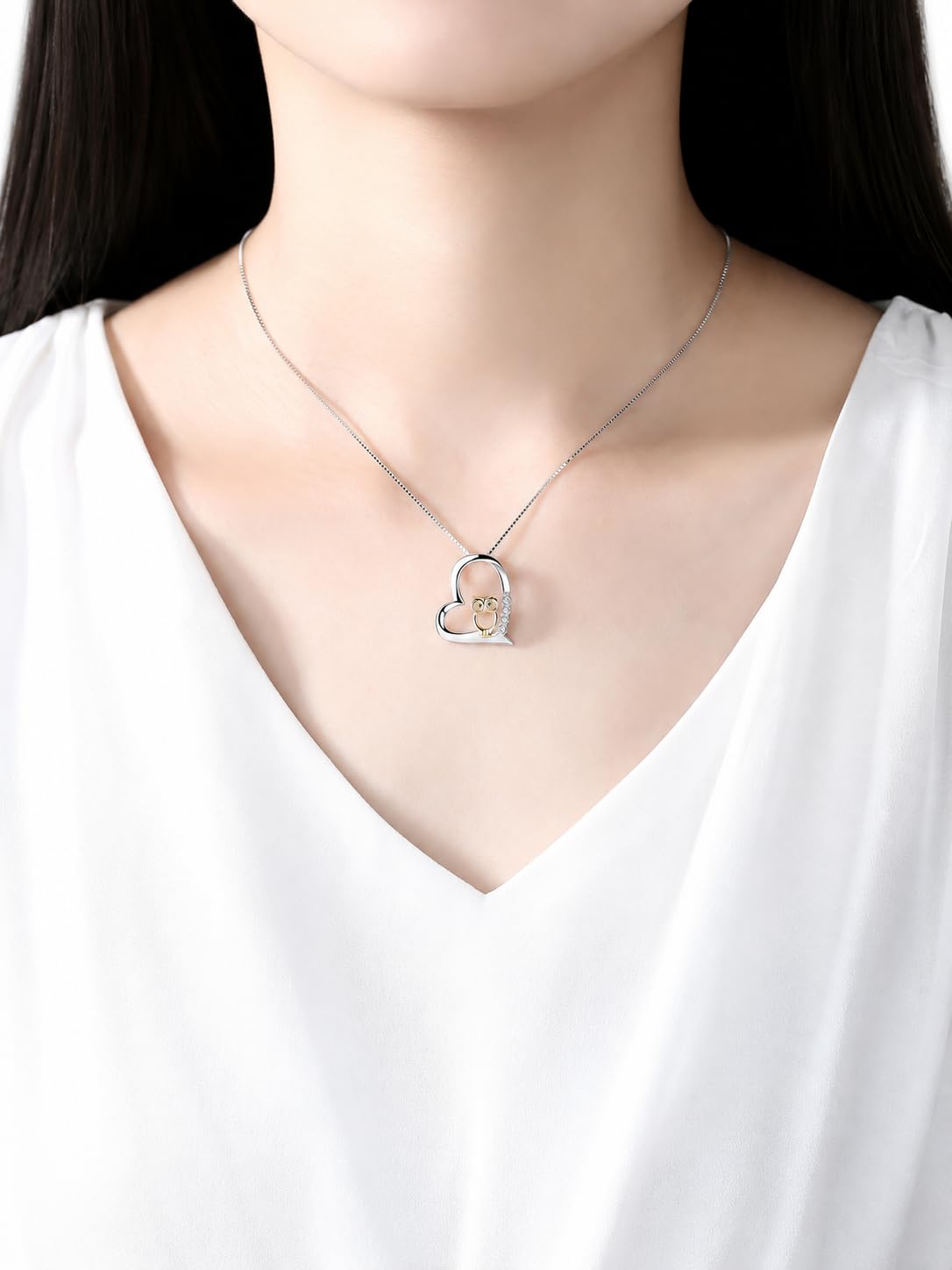 REDSUN 925 Sterling Silber Herz Eule Kette Damen 18K Vergoldet Two Tone Eulen Gold/Roségold/Schwarz Anhänger Schmuck Set für Freundin Frau Mutter Mädchen Tochter Geburtstag