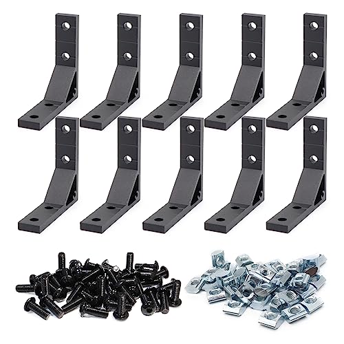 Image of 10 Set 78x78mm 2020 Aluminum Extrusion T Slot Corner Bracket 20 Series Extruded Hardware 90 Degree Right Angle Connector with M5 Bolts Nuts for 20 /20 80 20 2040 T V Slot Black Aluminum Profile