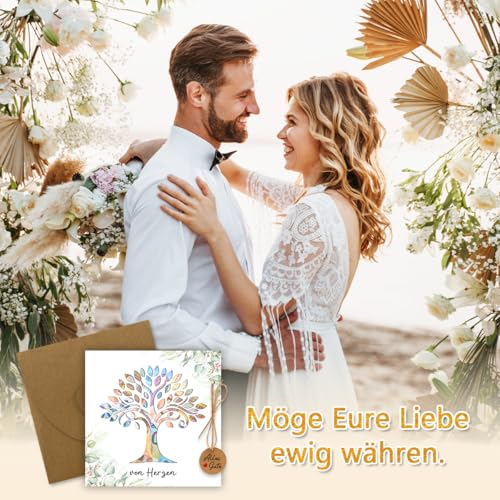 PeakPeek Hochzeitskarte Geldgeschenk mit Umschlägen, Geldgeschenk Hochzeit, Hochzeitsgeschenke für Brautpaar, Lebensbaum Karte Hochzeit Geldgeschenke Verpackung