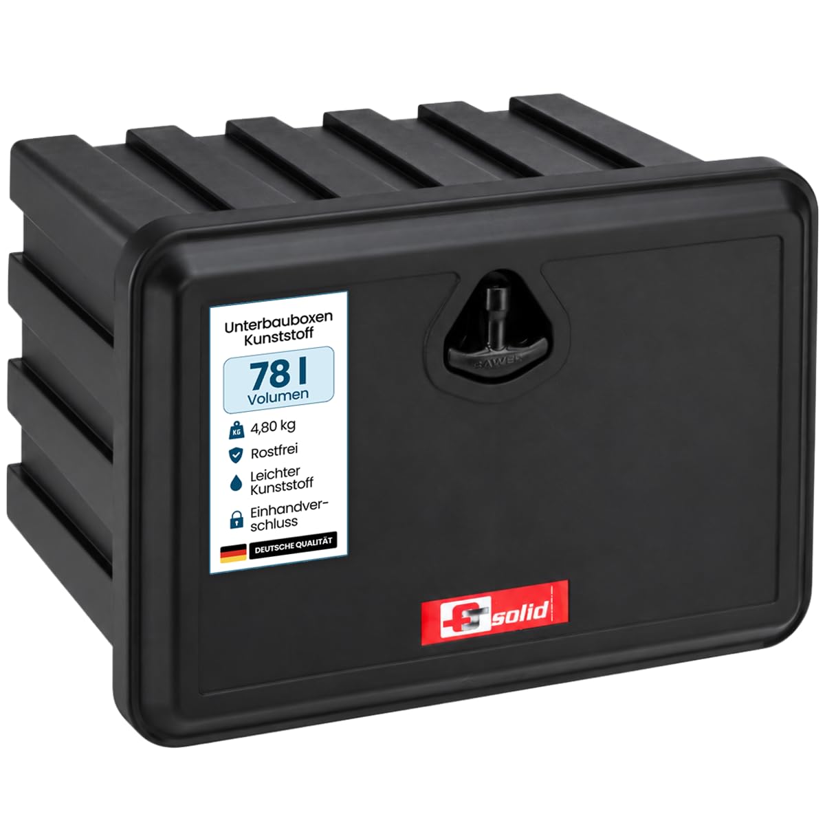 Unterbaubox 78l für LKW PKW – Abschließbarer spritzwassergeschützter Staukasten aus Polypropylen mit EinHand-Griff 600x425x460 mm leicht
