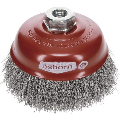 Osborn Topfbürste für Winkelschleifer 230 mm, Topfbürste D125 mm Gewinde M14x2,0 gewellter Stahldraht 0,30 mm TÜV geprüft, rot, 2613165