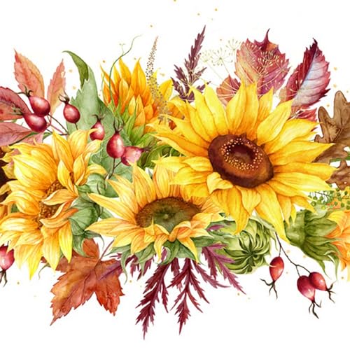 20 servilletas de papel con diseño de girasoles en hojas de otoño, para decoración de mesa, servilletas de papel con diseño. También para decoupage y decoupage (33 x 33 cm)