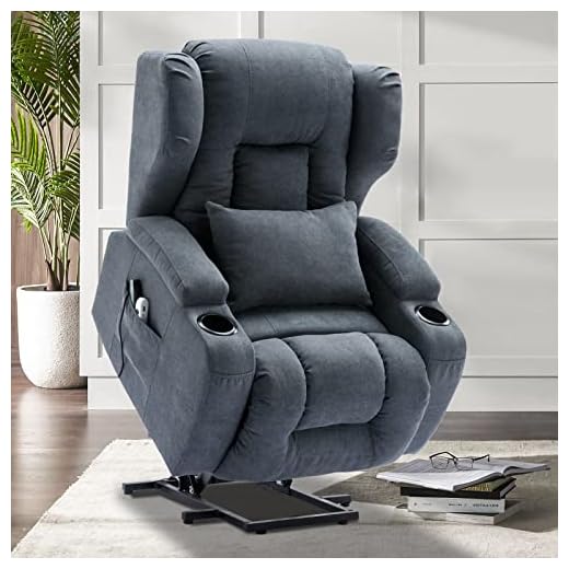 IPKIG Power Lift Recliner Chair with Massage and Heat, Electric Recliner Chair for Adult & Elderly with USB Charge Port, Side Pockets, 8 Points Vibration Massage, Linen Fabric (Blue Grey)