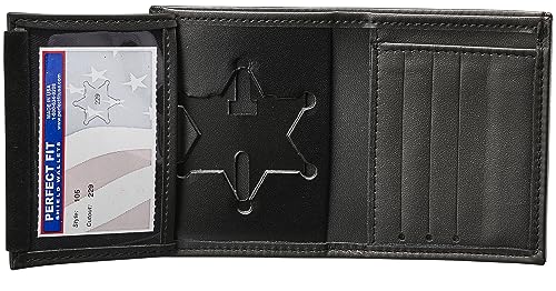 Perfect Fit Illinois Sheriff Badge Holder Hidden Badge Wallet Six Point Star Badge Cutout (cutout 229) Black Leather