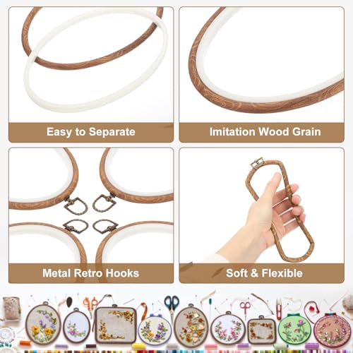 Image of PATIKIL 10 Pieces 8.4 inchx5.7 inch Embroidery Hoops Frame Imitated Wood Oval Cross Stitch Hoop Ring for Embroidery Art Craft Handy Sewing Decoration