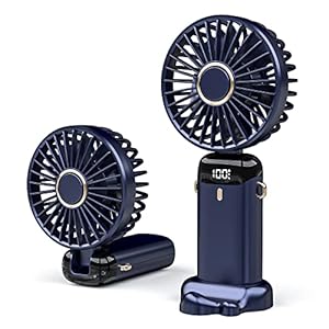 JANREAY Mini ventilador de mano USB de escritorio, ventilador de mesa pequeño con 5 velocidades y batería USB, ventilador eléctrico plegable para viajes, oficina, hogar (Blue)