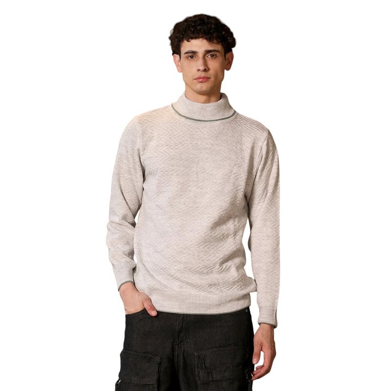 cahoot Men's Sweater | Turtle Neck, Ribbed Cuff Sleeves, Pull On Closure, Ribbed-Straight Hem | Solid Jacquard for Casual-picture-33