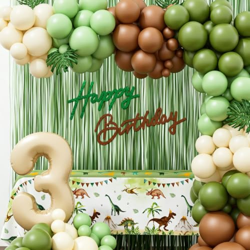 Image of TONIFUL Happy Birthday Sign for Backdrop - Glitter Green Brown Felt Banner - Includes Dot Glue - Perfect for Birthday Party Backdrop,Wall Decr,Balloon Arch,Photo Background