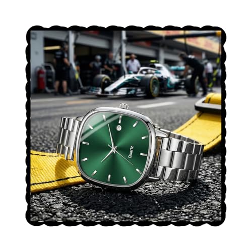 Image of PAPIO Analog Quartz Watch with Date Display | Silver Stainless Steel Strap | Square Dial Formal & Casual Wrist Watch for Men
