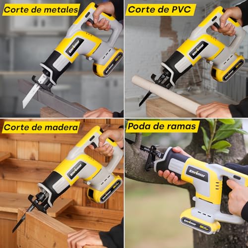 Miniatura 7 de Enventor 20v Sierra Sable Batería, Sierra Alternativa Inalámbrica Con 2 X Baterías 2.0ah, Velocidad Variable De 0-3000spm, 5 Hojas De Sierra, Corte Máximo De 115mm, Para Madera, Metal