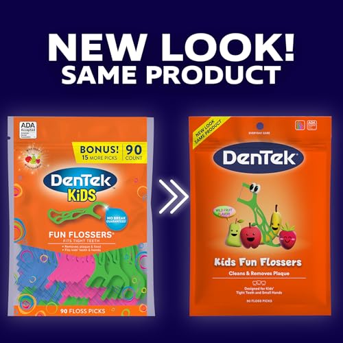 Image of DenTek Fun Flossers - Kids Floss Picks with Wild Fruit Flavor, 90 Count (Pack of 2)