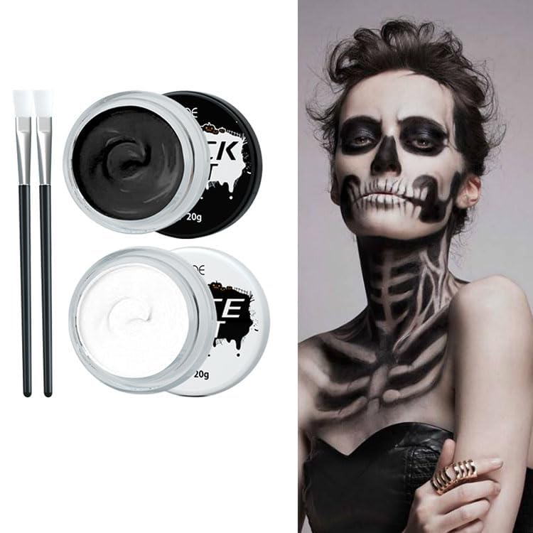 12 piezas de maquillaje blanco y negro para cara Halloween, maquillaje de Halloween, Body Painting colores blanco, negro, rojo con 4 cepillos y 4 pegatinas, no tóxico, para Halloween, carnaval 12 piezas de maquillaje blanco y negro para cara Halloween, maquillaje de Halloween, Body Painting colores blanco, negro, rojo con 4 cepillos y 4 pegatinas, no tóxico, para Halloween, carnaval