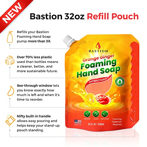 Bastion Foaming Hand Soap - Antibacterial Foam Hand Wash Refill For Bath And Body Works,Dial, Method, Michel, Jr Watkins, Dove - Orange Ginger W/Essential Oils Bulk Bottle #TOP2