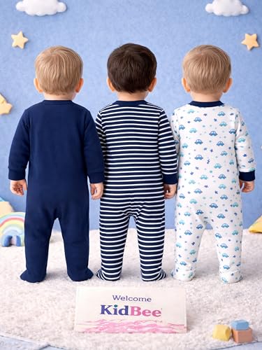 Image of Kidbee Baby Boys & Girls Full Sleeves Cotton Footed Romper Sleepsuit Pack of 3