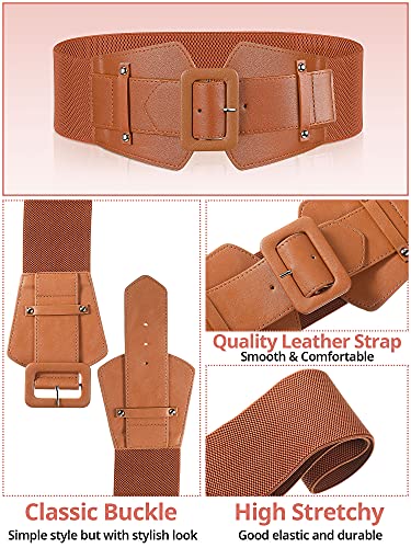 SATINIOR 5 Pieces Wide Belts for Women Dresses Wide Cinch Vintage Black Fashion Thick Stretch Leather Stretch Belts Elastic Dress Waistband Women Girls Black, Camel, Blue, Beige, Red, General Size4