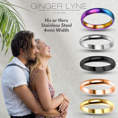 Ginger Lyne Collection 4mm Stainless Steel Silver Wedding Band For Women Wedding Ring for Men Classic Design Plain Bridal Ring Stainless Steel Comfort Fit Band3