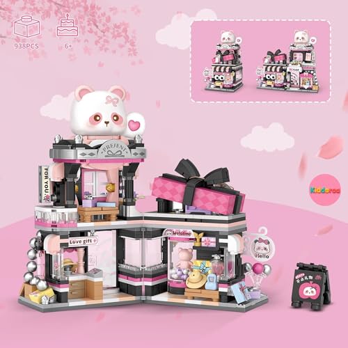 Image of Kawaii Panda Gift Shop Mini Building Blocks Set, 938+ PCS Cute Street View Architecture Model Kit for Teens & Adults 14+ | Mini Brick Collectible Decor Toy | 1 Year Manufacturing Warranty