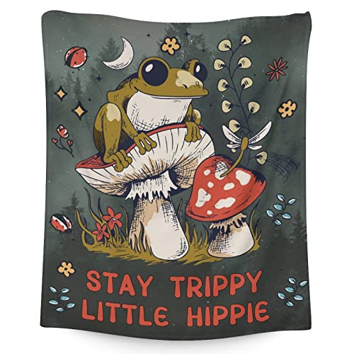 Mercuryelf Mushroom Throw Blanket - Soft, Fuzzy & Warm - 60x80 Inches Flannel Blankets for Bed, Couch - Vintage Mushrooms Frog Throws Gift for Adults