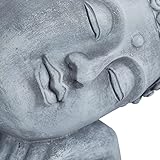Relaxdays Buddha Figur geneigter Kopf, XL 60cm, Asia Deko, Gartenfigur, Dekofigur Wohnzimmer, Keramik, wetterfest, grau - 7