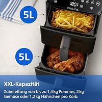 Philips Airfryer 4000 Series Stacked Dual Basket, Gestapelte Heißluftfritteuse 2 Kammern, 10L, RapidAir Technologie, 45% weniger Platzbedarf, PFAS-freie Keramikbeschichtung, Sichtfenster (NA460/00) – Ansicht 8