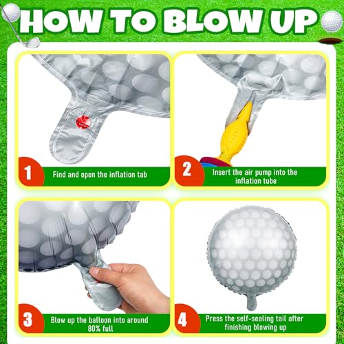 Image of 16 Pcs Golf Balloons Set 18'' Ball and 30 Club Shaped Foil Balloons for Birthday Party Decorations Golf Themed Events Sports Party Favors