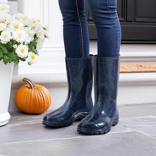 Asgard Women's Mid Calf Rain Boots Printed Waterproof Rubber Boots Short Garden Shose2