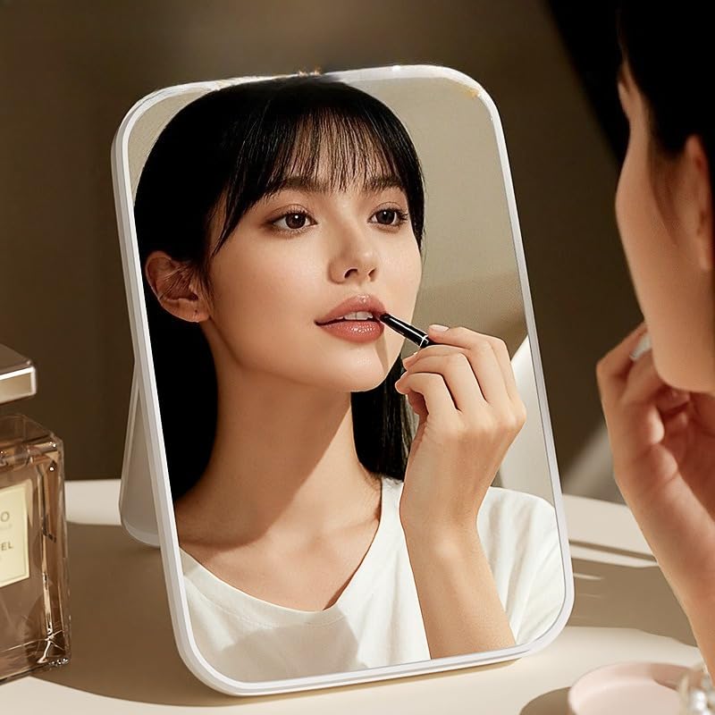 Espejo de Maquillaje Cuadrado Plegable Portátil Blanco miniatura 4