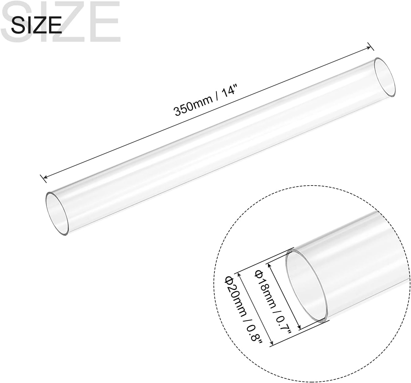 MECCANIXITY Plastic Pipe Rigid Polycarbonate Round Tube Clear 0.7"(18mm) ID 0.8"(20mm) OD 14" (350mm) High Impact for Lighting, Models, Water Plumbing