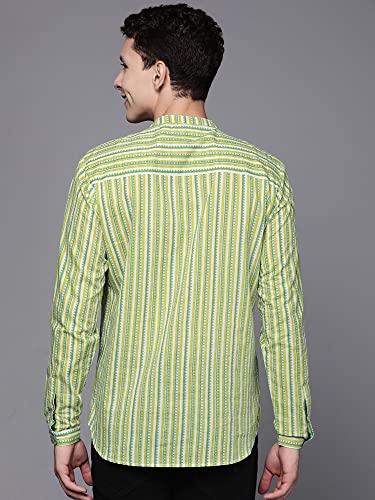 Image of INDO ERA Men's Cotton Straight Fit Printed Casual Straight Short Kurta (MKR0FG1209 Fluorescent Ready to Wear S to 2-)