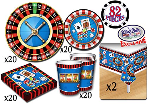 Deluxe Casino Night Theme Party Supplies Set for 20 People Includes 20 Large Plates 20 Small Plates 20 Napkins 20 Cups 2
