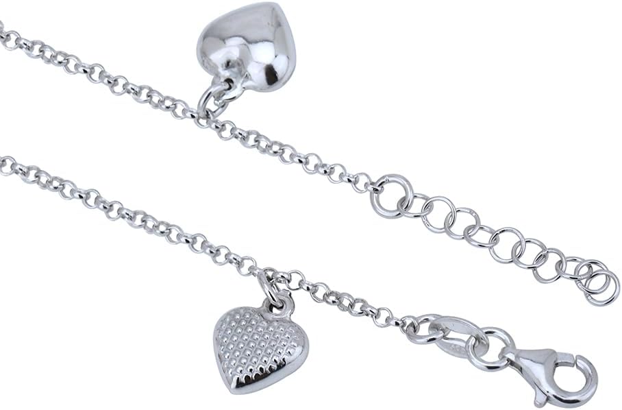 Vanbelle Sterling Silver Jewelry - Rhodium Plated with 925 Stamp - Dangling Puffed Heart Charm Bracelet - Elegant handcrafted for Women - 6.5" long + 1" extender - Image 3