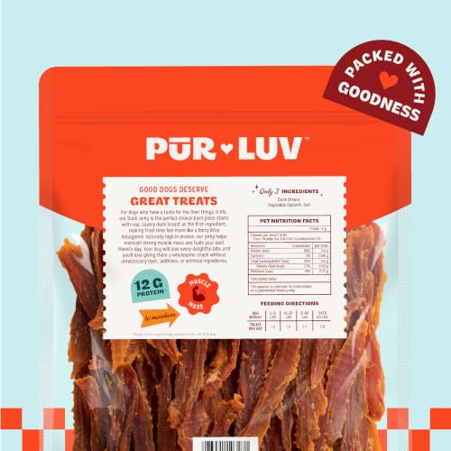 Image of Pur Luv Duck Jerky Treats | Made with 100% Duck Breast, Real Duck Treats for Dogs, High Protein Dog Treats, Natural Limited Ingredient Dog Snacks