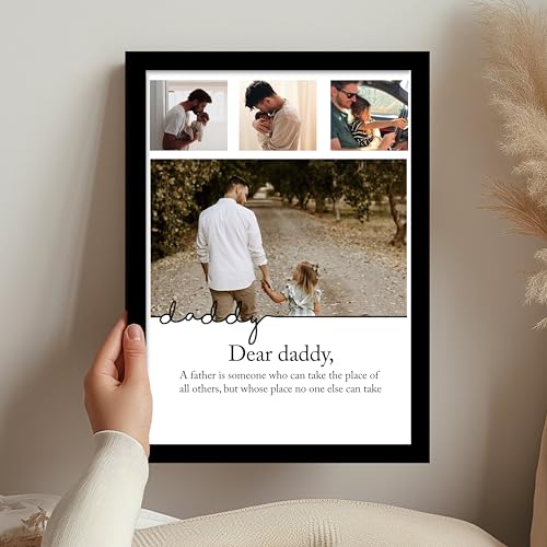 Image of Customized Best Gift For your Father with 4 Photo Collage print & Customizable Text for DADDY, Dad Gifts Photo Frame With Photo Upload for Birthday, (9.2x12.6 Inch)