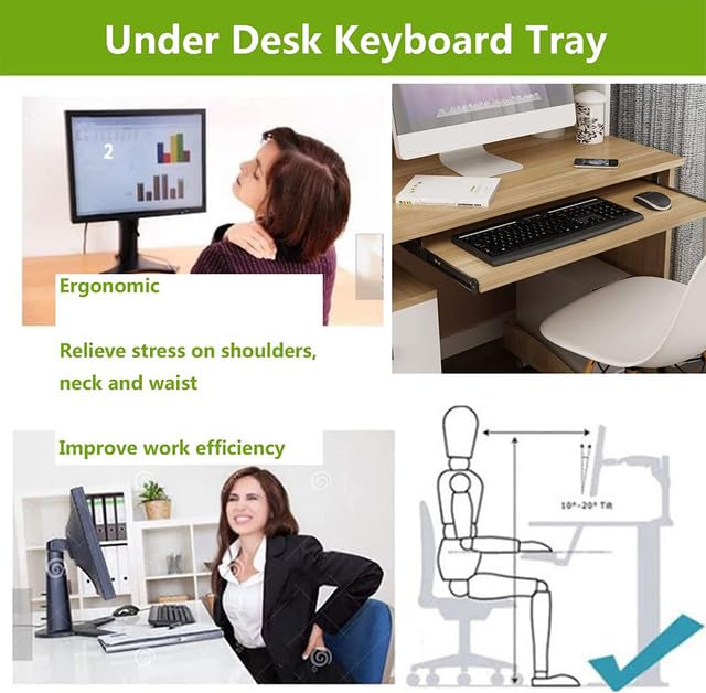 Image of Heavy Duty Wooden Height Adjustable Keyboard Tray Under Desk with Height Adjustable- Perfect for Office & Home (Beige, 20 x 10 Inch)