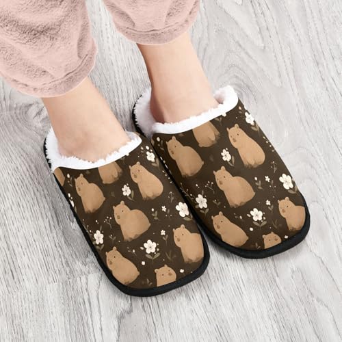 Cute Capibara Brown Flowers Slippers For Women Men Soft Memory Foam Non-Slip Animal Winter Indoor House Shoes Travel Slipper4
