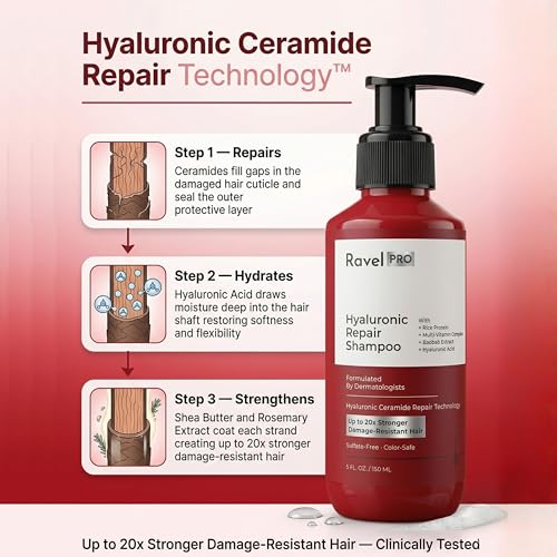 Image of Ravel PRO Damage /Hyaluronic Repair Shampoo & Conditioner Pack of 2, Restores & Strengthens Damaged Hair, Repairs Split Ends & Adds Shine, Suitable For All Hair Types, Men & Women - 150ml each